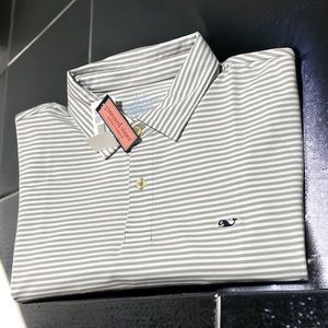 Used Vineyard Vines GRAY STRIPED Performance Polo men’s size LARGE